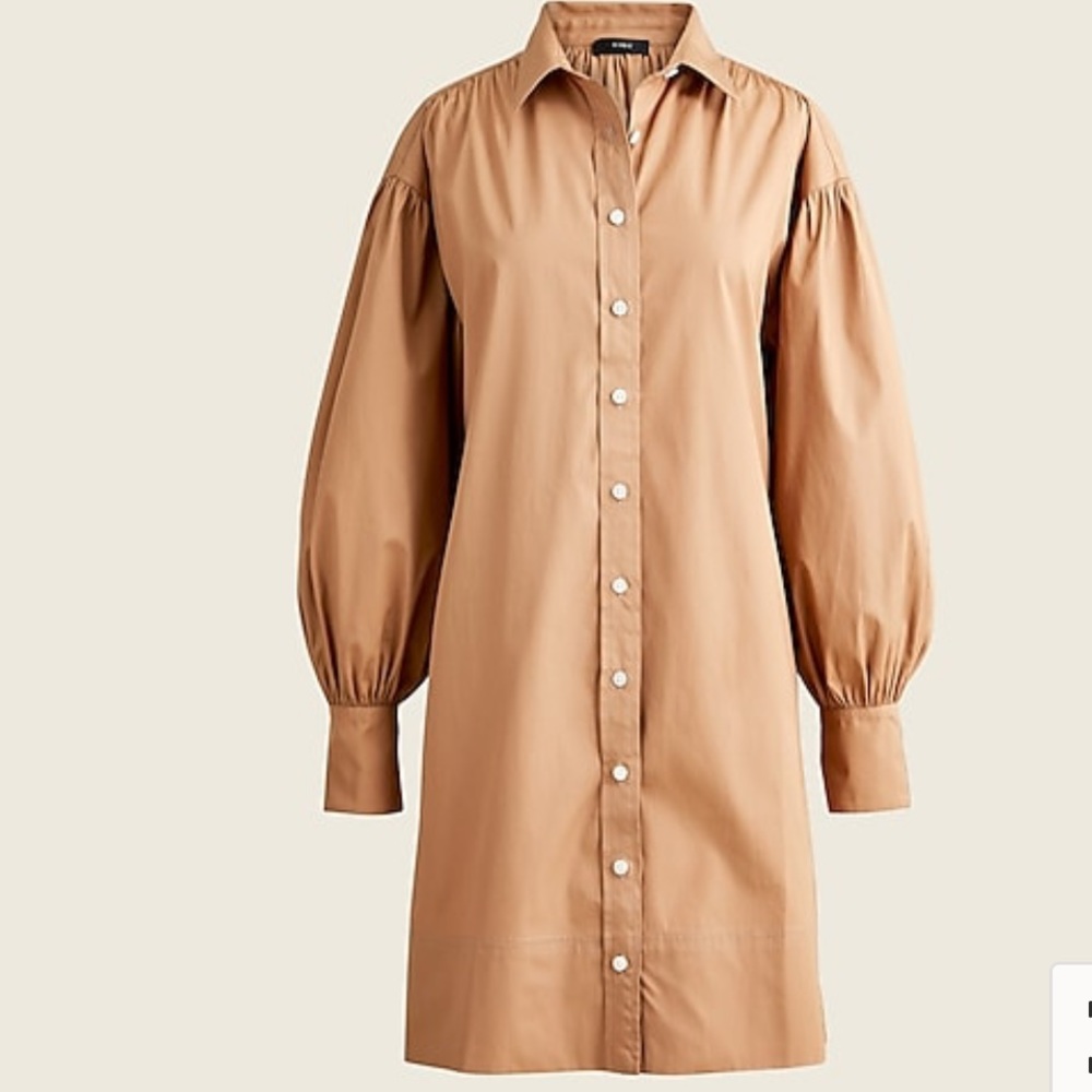 Puff-sleeve cotton poplin mini shirtdress